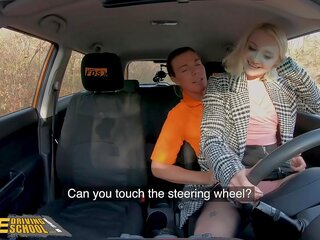 Fake Driving School Blonde Marilyn Sugar in Black Stockings porn in Car