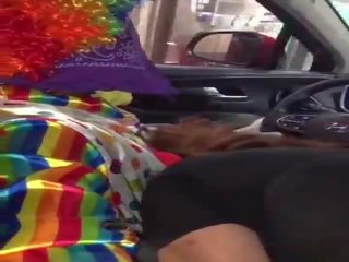 Clown gets johnson sucked while ordering food