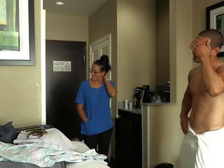 ROOM SERVICE&excl; Slutty Latina maid Jolla fucks hotel guest and introduces a mess in the room&period;