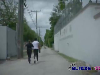 Blacks on cops outdoor public dirty video with busty white adult babes