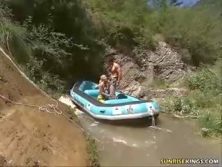 Provocative blonde hoe sucks big fat penis on the river boeat