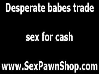 Amateur femme fatale strips for pawn shop cash on camera