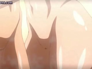 Two busty anime babes licking peter