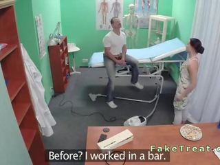 Therapist fucks nurse and cleaning girlfriend in fake hospital