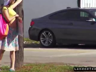 Teen hitchhiker fucks huge cock outdoor POV