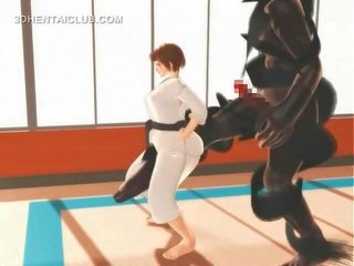 Hentai karate lover gagging on a massive cock in 3d