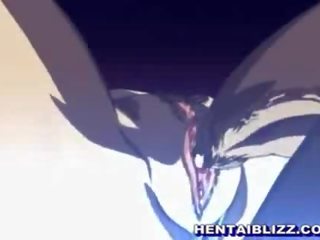 Grand blonde hentai chick with big round tits riding penis