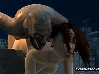 Fascinating 3D cutie Fucked in a Graveyard by a Zombie