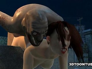 Busty 3D cartoon babe getting fucked hard by a zombie