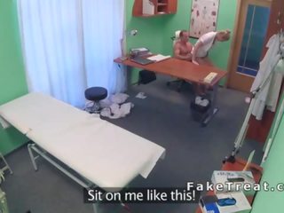 Professor eats and fucks nurse on a desk