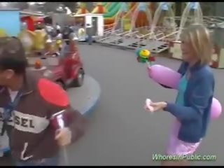 Beautiful Chick rides tool in fun park