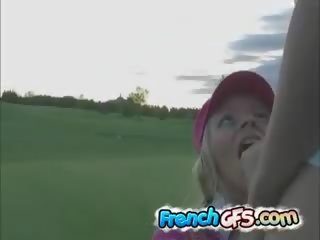 Slutty French girl Blowjob In The Golf Course