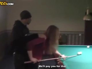 Turned on Waitress At Billiards Gets Naked And Blowjob