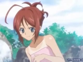 Redhead hentai darling gets fondled on her stupendous bath
