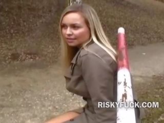Blonde euro slut public sex play with people walking right by