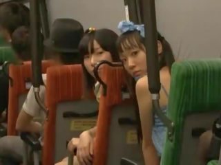 Pair Nice Dolls Oral Fuck Some Sleeping Guy's pecker In A Public Bus