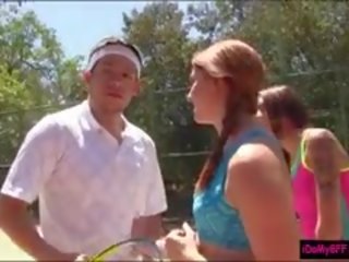 Two cute Besties Enjoyed Pussy Pounding With Tennis Coach