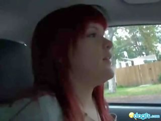 Redhead Emo car driving turned on