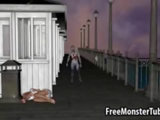 3D Redhead cutie Gets Fucked Outdoors By A Zombie