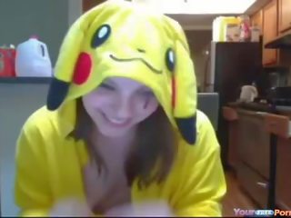 Teen In Pokemon Pikachu Outfit Masturbates clip